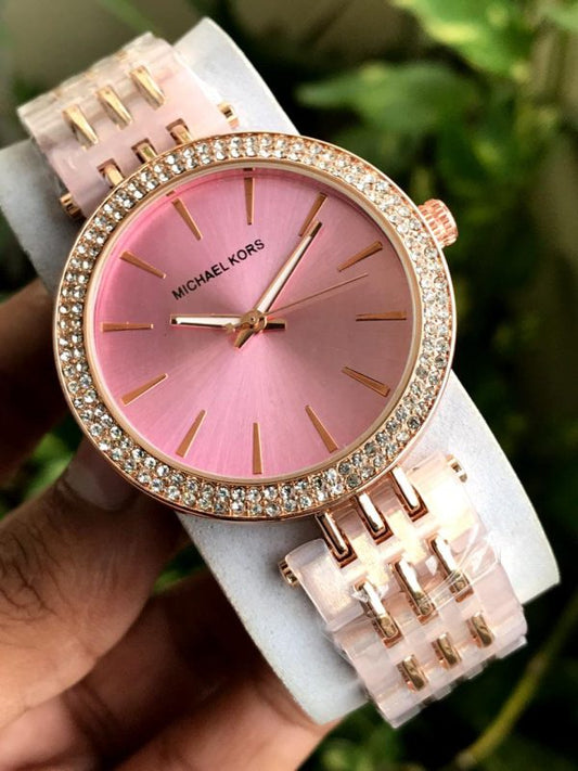 Michael Kors Pink Dial Crystal-Studded Ladies Watch
