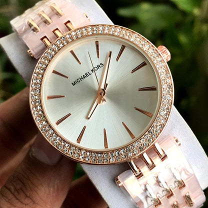 Michael Kors Pink Dial Crystal-Studded Ladies Watch